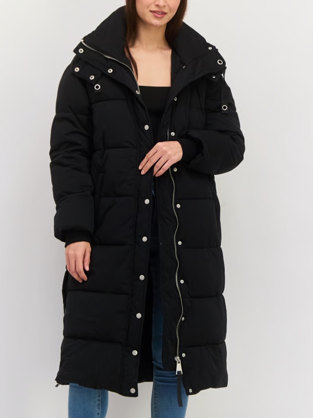 Aqua Quilted Long Hooded Parka Puffer Jacket in Black, Size XL, NWT $298